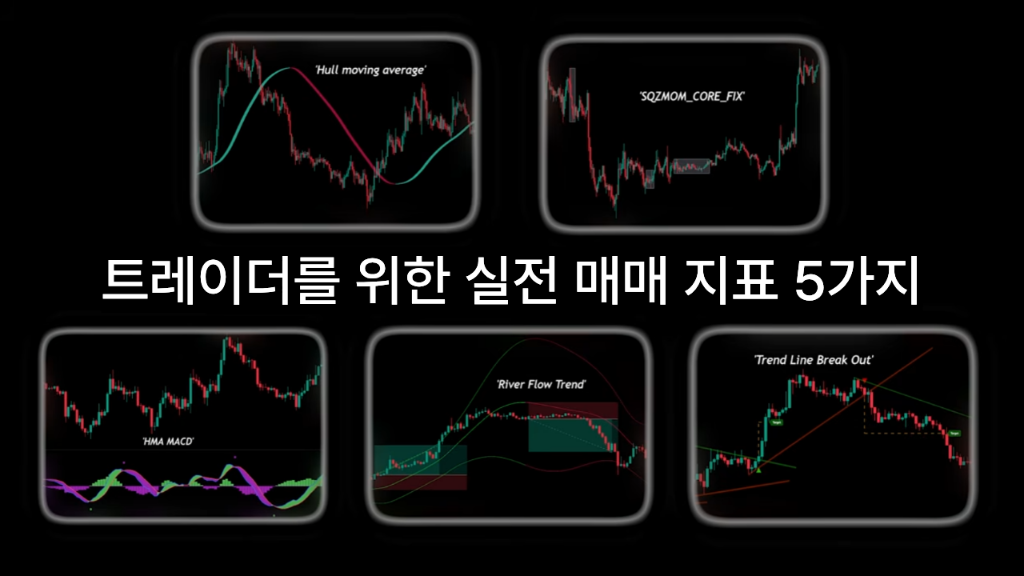 트레이더를 위한 실전 매매 지표 5가지 — Hull moving average, SQZMOM_CORE_FIX, HMA MACD, River Flow Trend, Trend Line Break Out